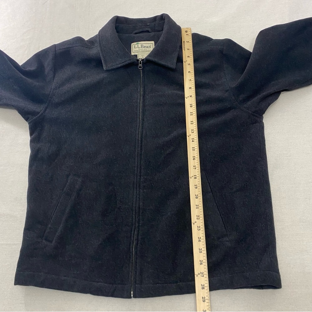 LL Bean Wool Bomber Jacket Coat Parka Mens Large Black 0DCY6 Winter Collared Zip - Picture 8 of 9